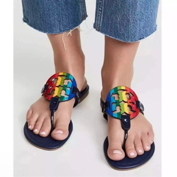 Tory Burch miller rainbow stripe sandals - Picture 1 of 11